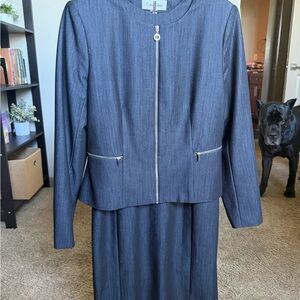 Calvin Klein Charcoal Zip-Up Skirt Suit